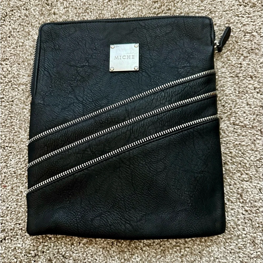 Miche Black Tablet Bag with Silver Zipper
